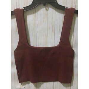 NWT Commesne Women's XL Brown Ribbed Crop Tank Top Very Stretchy
